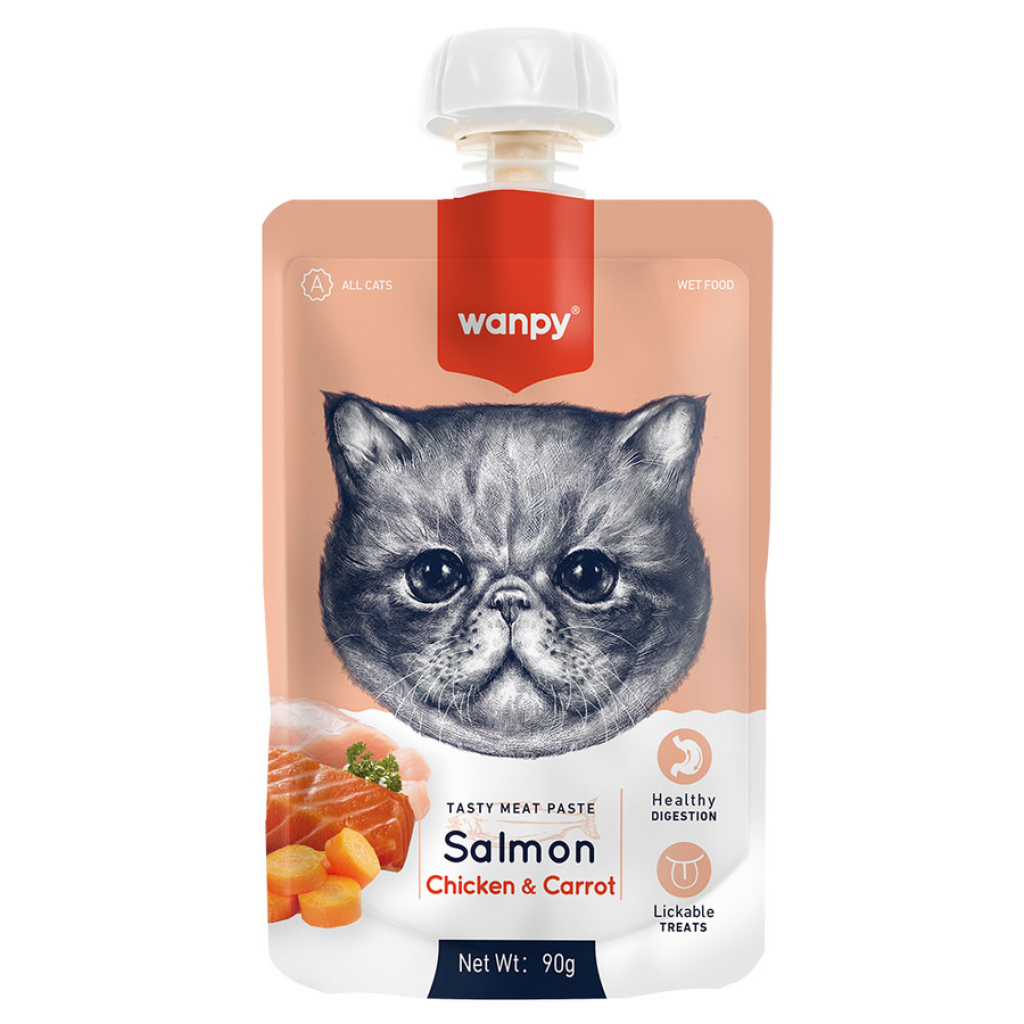 6927749871538 Wanpy Somonlu Tavuklu ve Havuçlu Ezme Kedi Ödül Maması 90 Gr