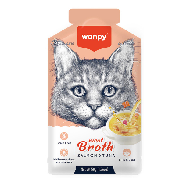 6927749871729 Wanpy Somonlu ve Ton Balıklı Tahılsız Kedi Çorbası 50 Gr