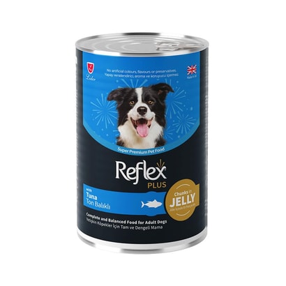 8698995032674 Reflex Plus Parça Ton Balığı Etli Yetişkin Köpek Konservesi 400 Gr