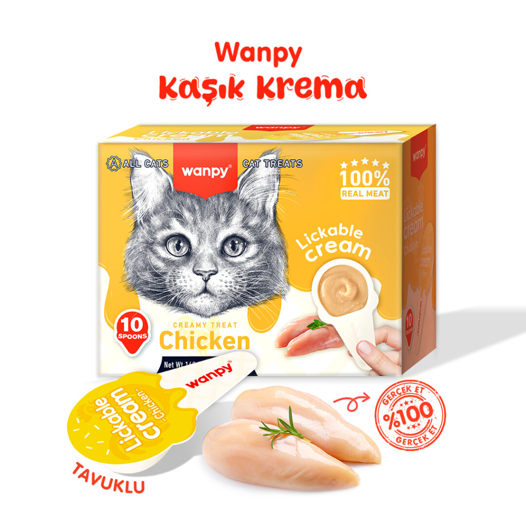 6927749871910 Wanpy Tavuklu Kaşık Krema Kedi Ödül Maması 10 x 16 Gr