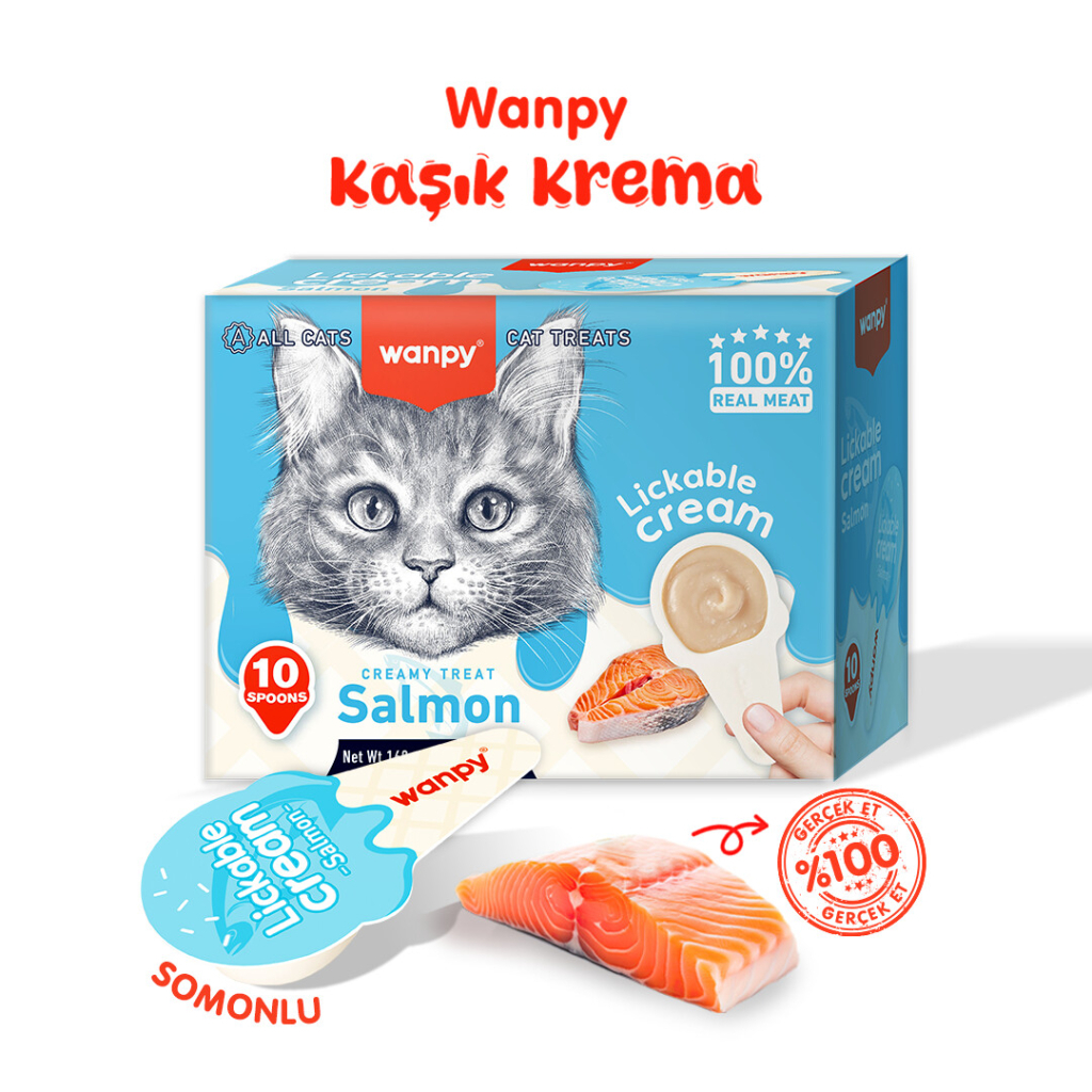 6927749871927 Wanpy Somonlu Kaşık Krema Kedi Ödül Maması 10 x 16 Gr