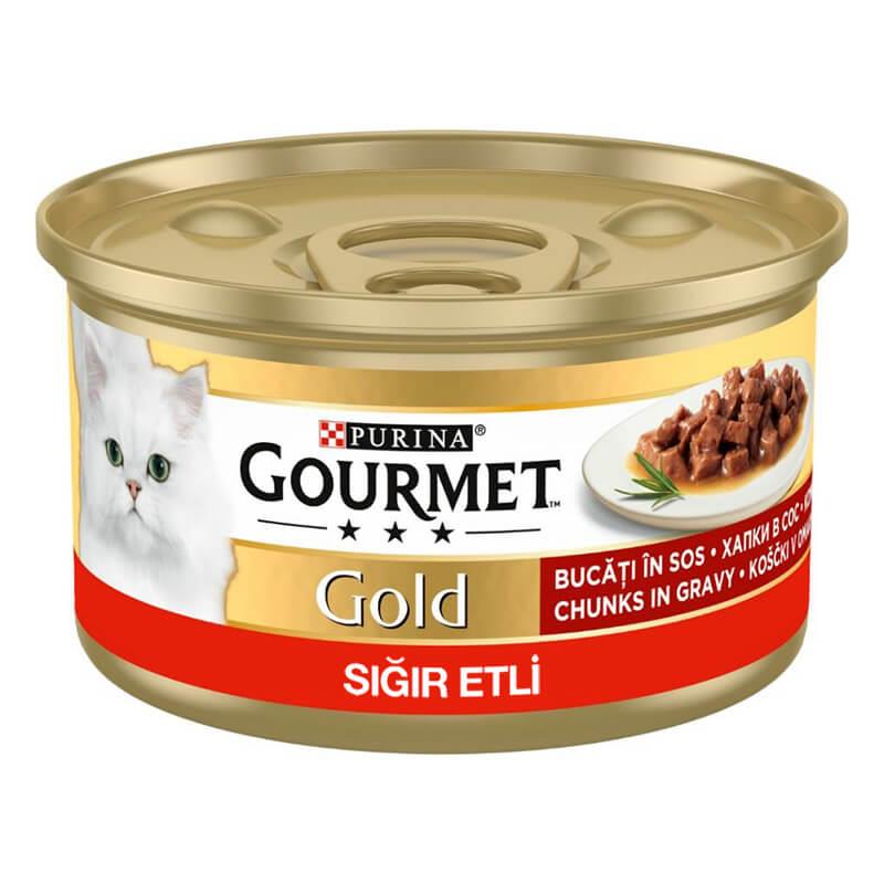 7613037623697 Gourmet Gold Parça Etli Soslu Sığır Etli Kedi Konservesi 85 Gr