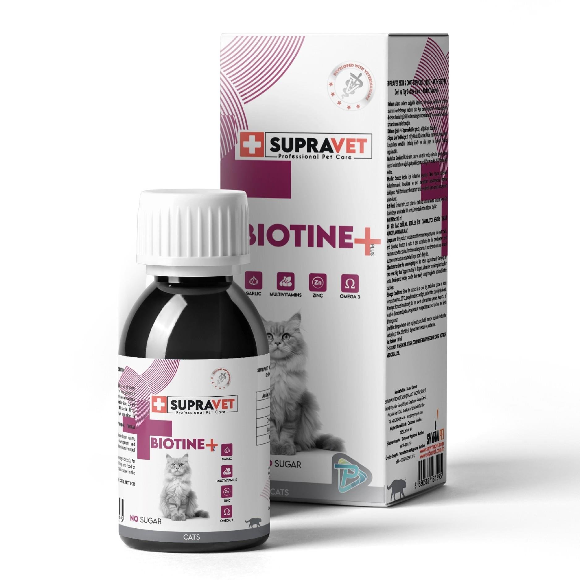 8680589181295 Supravet Biotine Kediler İçin Tüy Sağlığı Multi Vitamin Damlası 100 ml