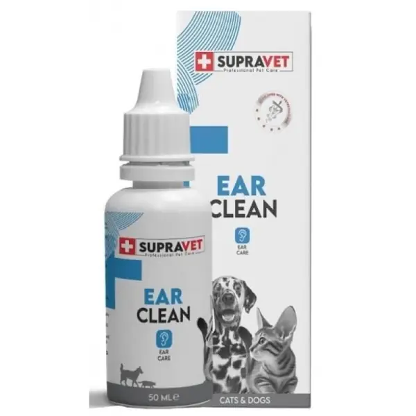 8680589182452 Supravet Ear Clean Kedi ve Köpek Kulak Temizleme Solüsyonu 50 ml
