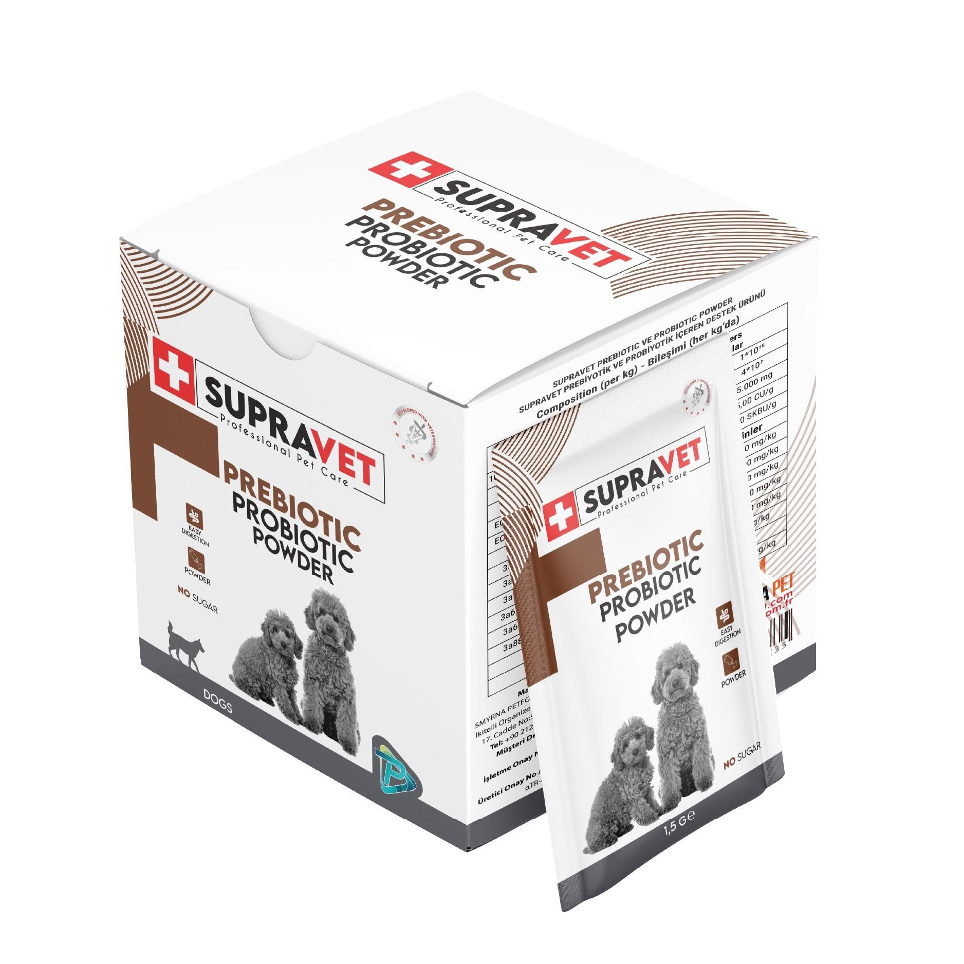 8680589182704 Supravet Probiyotik Köpek Bağışıklık Güçlendirici Toz Probiyotik + Prebiyotik Takviyesi 30 x 1 g