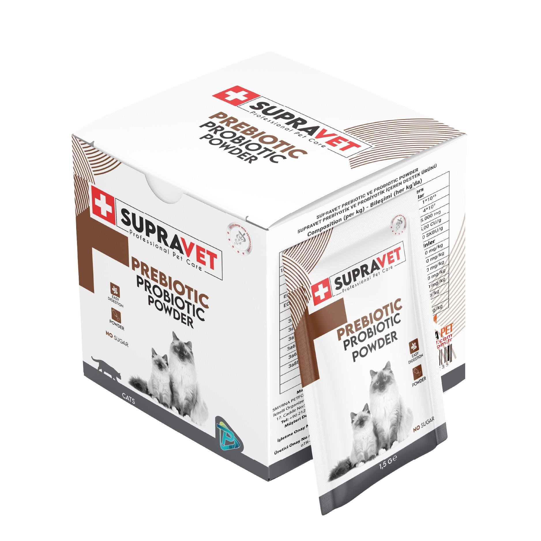 8680589182735 Supravet Probiyotik Kedi Bağışıklık Güçlendirici Toz Probiyotik + Prebiyotik Takviyesi 30 x 1 g