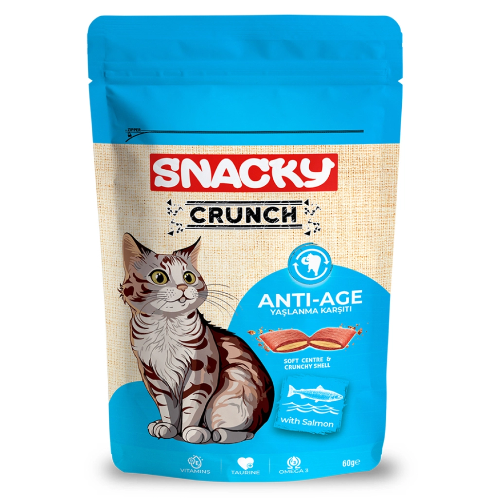 8682631202286 Snacky Crunch Anti-Age Yaşlanma Karşıtı Somonlu Kedi Ödül Maması 60 g