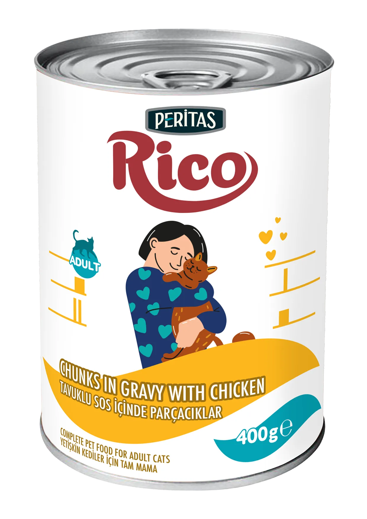 8690944738231 RICO Tavuklu Sos İçinde Parçalı Yetişkin Kedi Yaş Mama 400 Gr