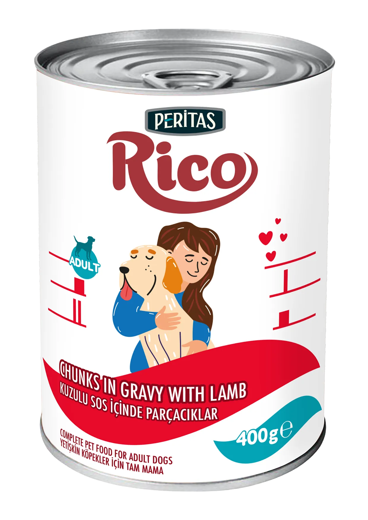 8690944738255 PERİTAS RICO Kuzulu Sos İçinde Parçalı Yetişkin Köpek Yaş Mama 400 g